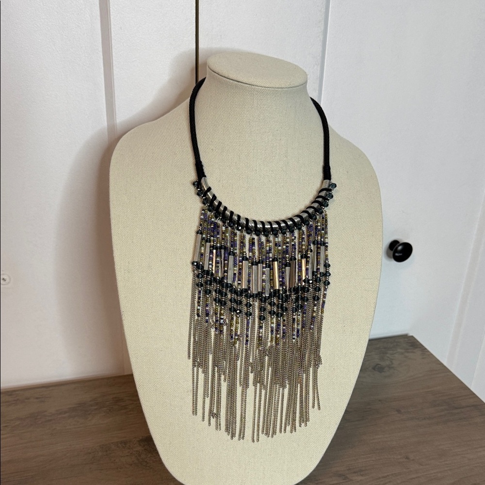 Unique Black and Silver Beaded Necklace